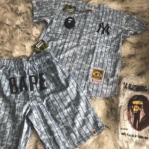 BAPE baby blue Yankees jersey set XXL